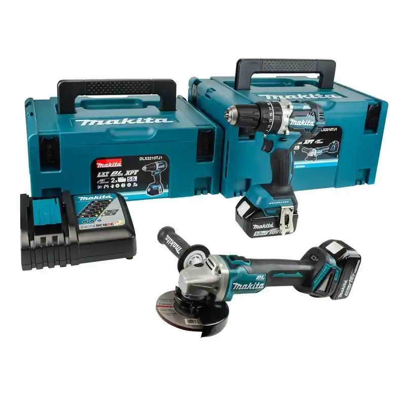 Zestaw Makita COMBO DLX2210TJ1 Szlifierka kątowa DGA506 wiertarko-wkrętarka udarowa DHP484 + 2x5.0Ah + 2xMAKPACMBO 18V | Ekspresowa dostawa