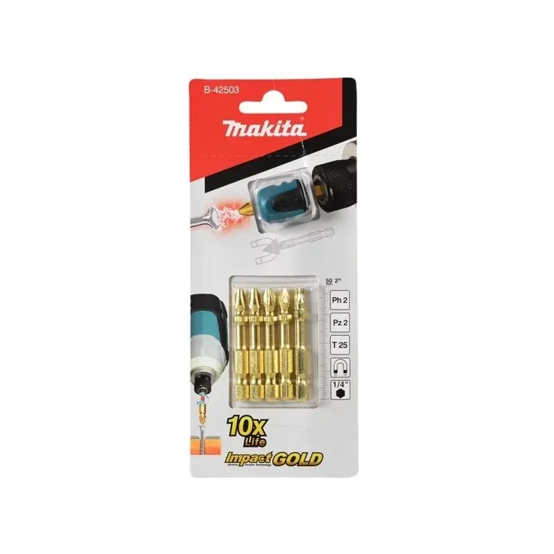 Najlepsza cena | Zestaw bitów MAKITA Impact GOLD Pz 2 50mm 5 szt. + MAGNETYZER