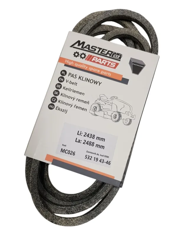PASEK KLINOWY NAPĘDU JAZDY TRAKTORA HUSQVARNA / CRAFTSMAN / JOHN DEERE OM 194346, 532 19 43-46, M125218 WYMIARY Li 2438mm / La 2488mm - Ostatnie sztuki