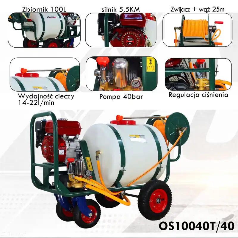 Bardzo popularny produkt | Spalinowy opryskiwacz taczkowy Mastercut 100L, 5.5KM, 40bar OS100T/40