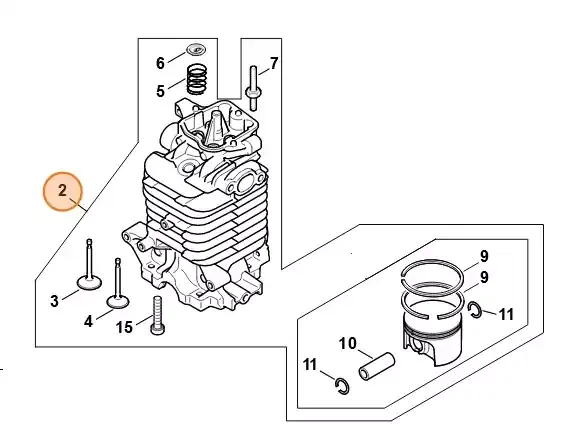 Obniżka | Cylinder z tłokiem Ø 50 mm dmuchawy plecakowej STIHL BR 800