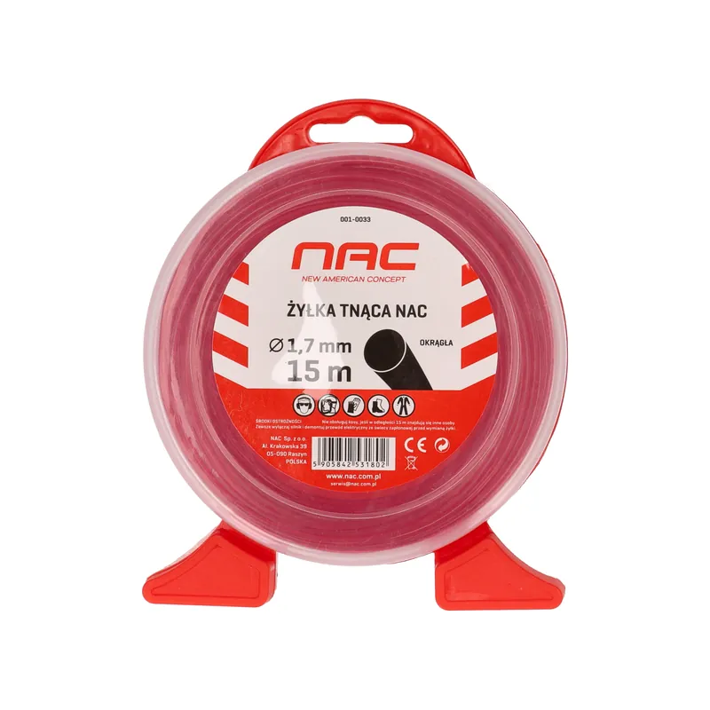 Ostatnie sztuki | ŻYŁKA TNĄCA NAC okrągła 1,7mm x 15m czerwona